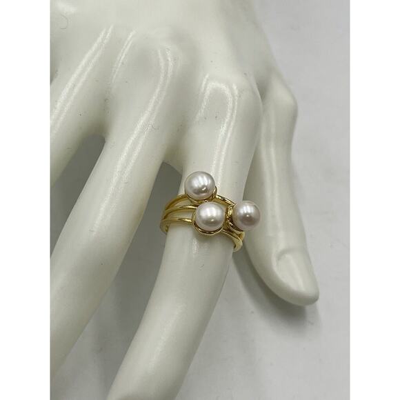 AMBER SCEATS Aerin triple band 3 FW Pearls 925 Gold‎ 24 K plated Ring 6.75 New - Picture 4 of 10
